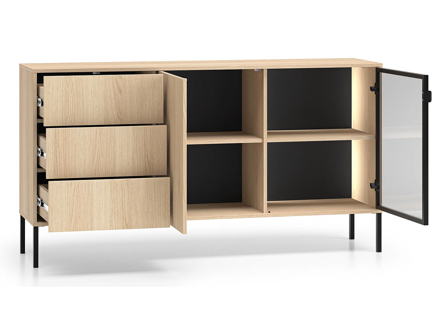 Dressoir 2-deurs - 2 lades - Lindberg eiken - 160 cm - BARNEE