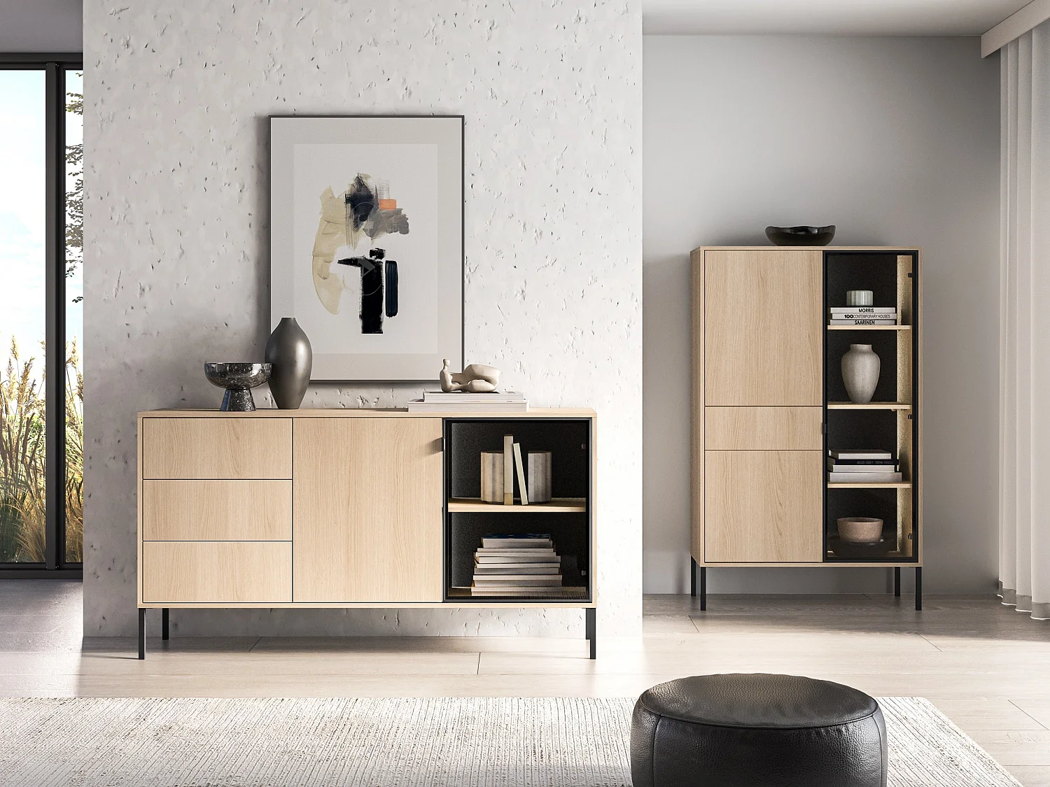 Dressoir 2-deurs - 2 lades - Lindberg eiken - 160 cm - BARNEE