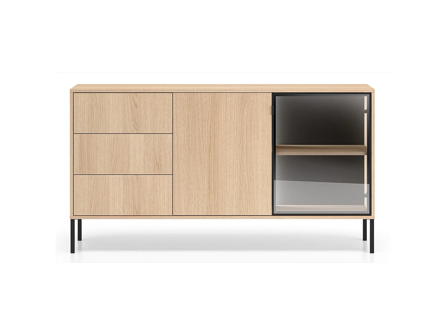 Buffet 2 portes avec LED – 3 titoirs – chêne – 160 cm – BARNEE