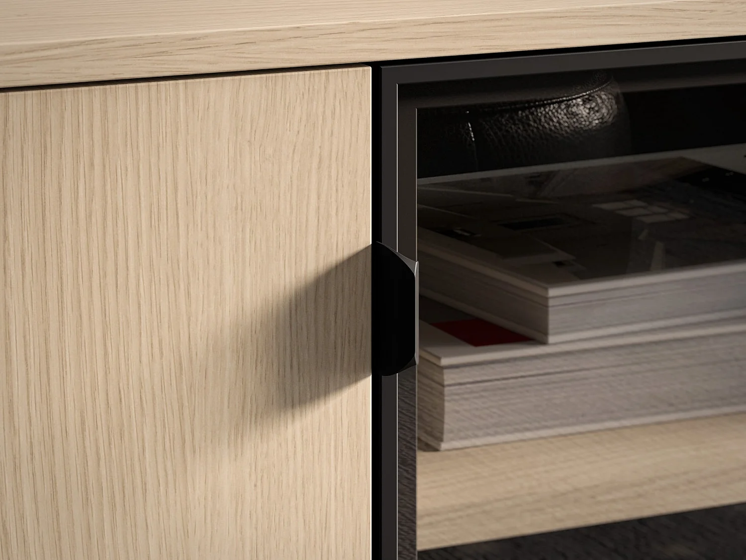 Buffet 2 portes avec LED – 3 titoirs – chêne – 160 cm – BARNEE