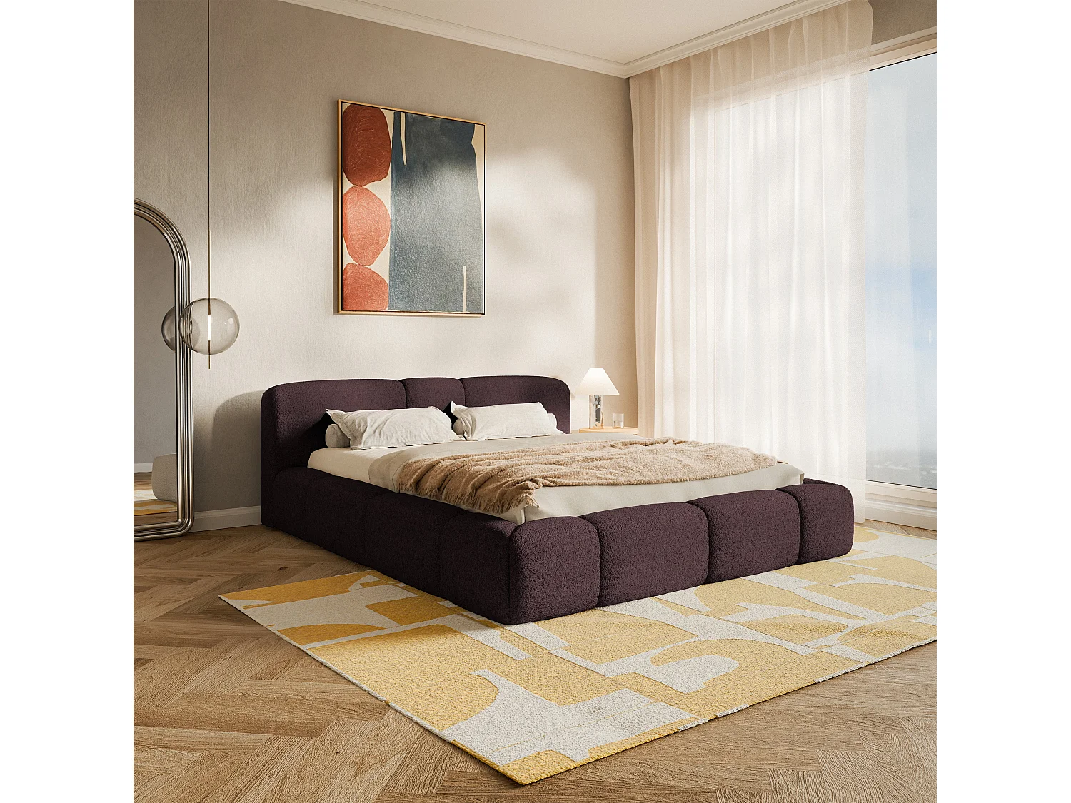 Polsterbett 180x200 cm – Plüsch Burgund – BOWIA