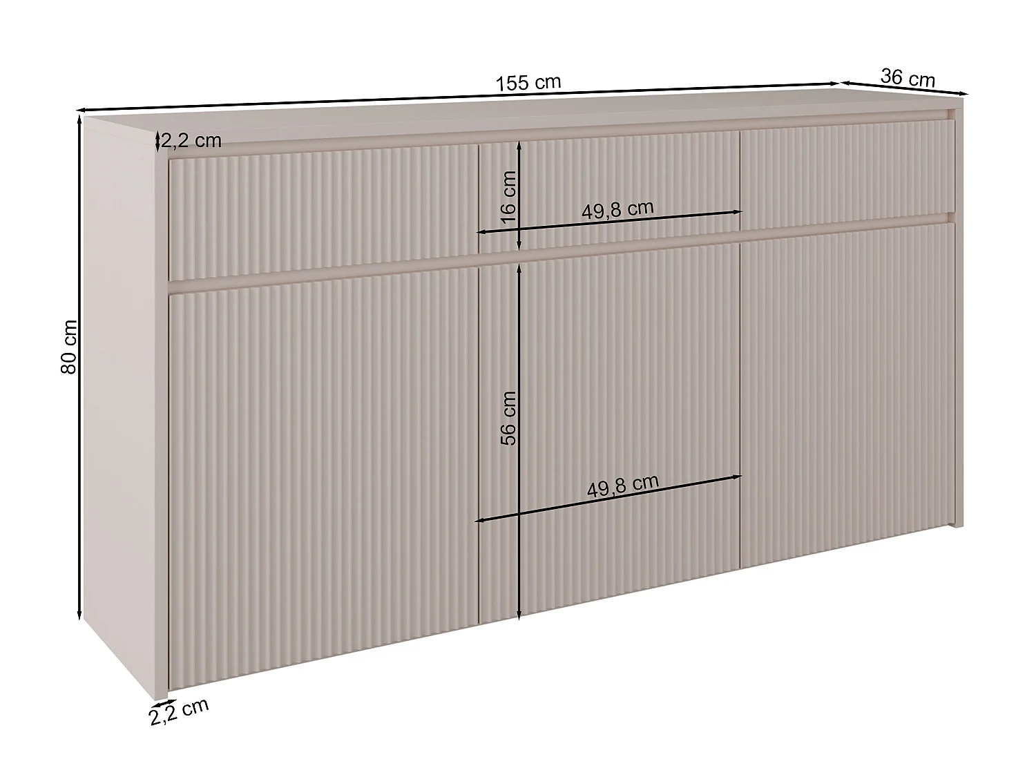 Dressoir 3-deurs – 3 laden – Kasjmier– 155 cm – VEMMMI