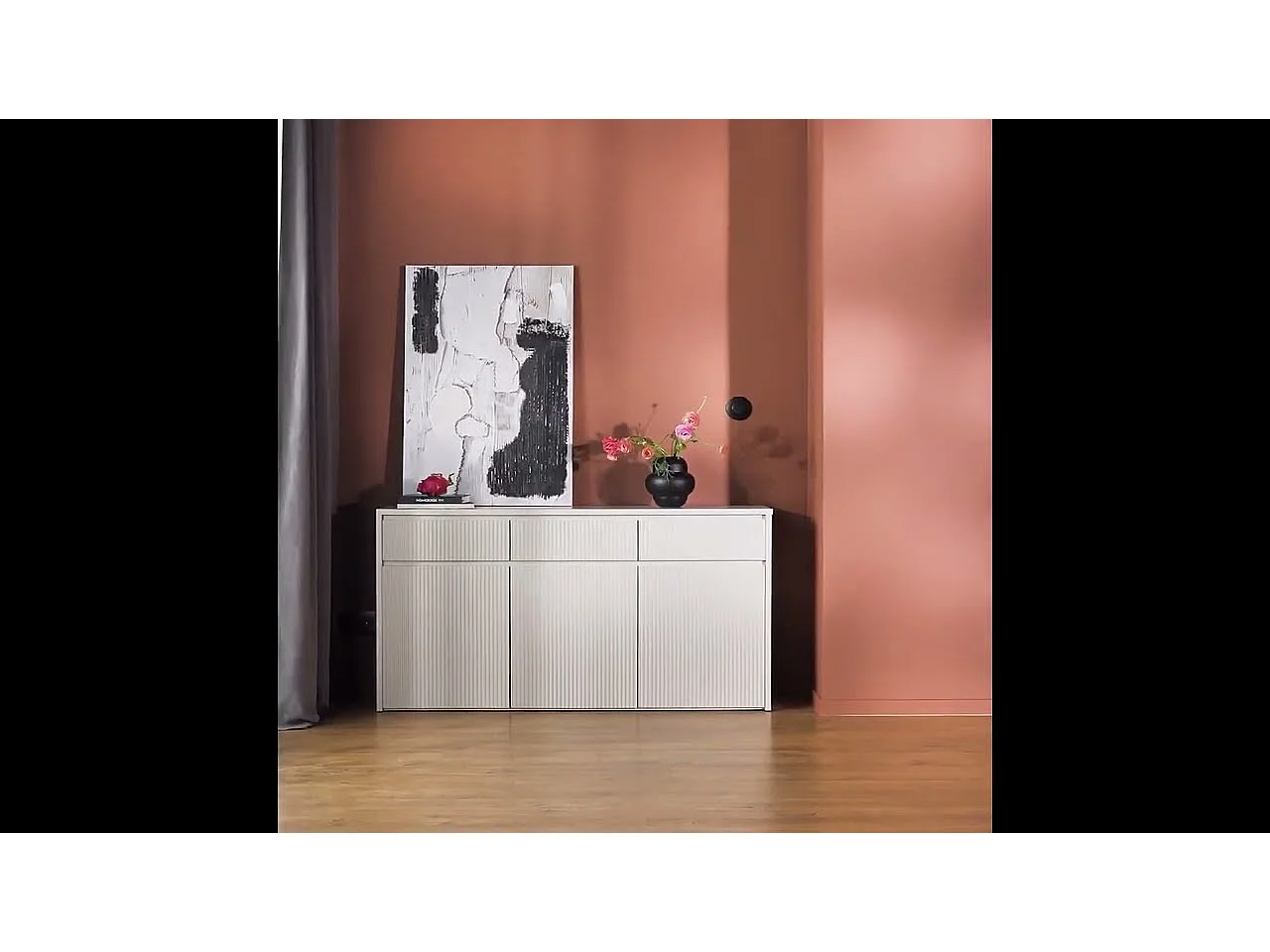Buffet 3 portes – 3 tiroirs – Gris cachemire – 155 cm – VEMMI