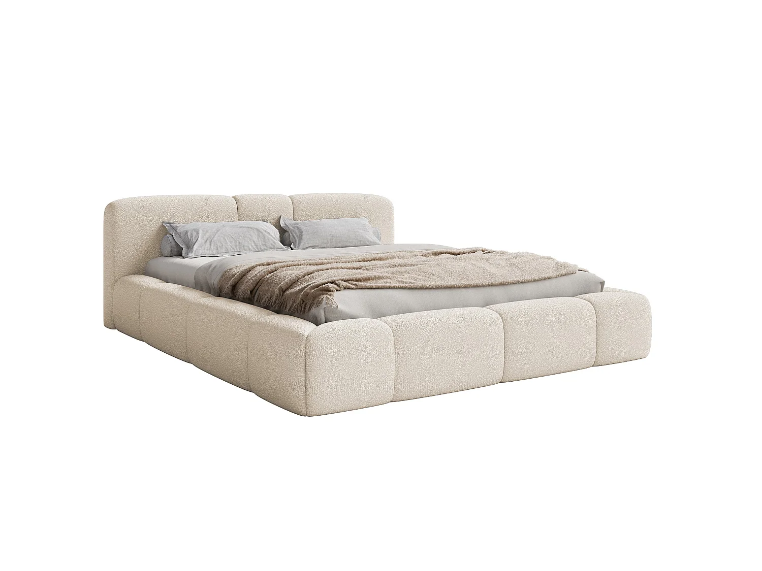 Polsterbett 180x200 cm – Bouclé Hellbeige – BOWIA