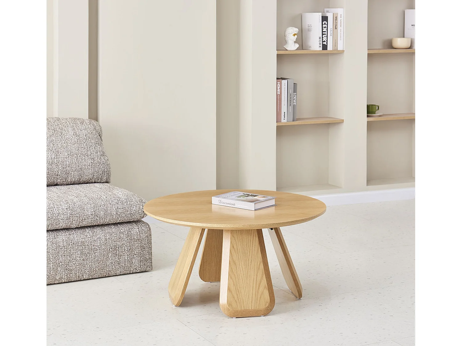 Runder Couchtisch 80 cm - Eiche Natur Optik - MDF mit Echtholzfurnier - AFFITLY