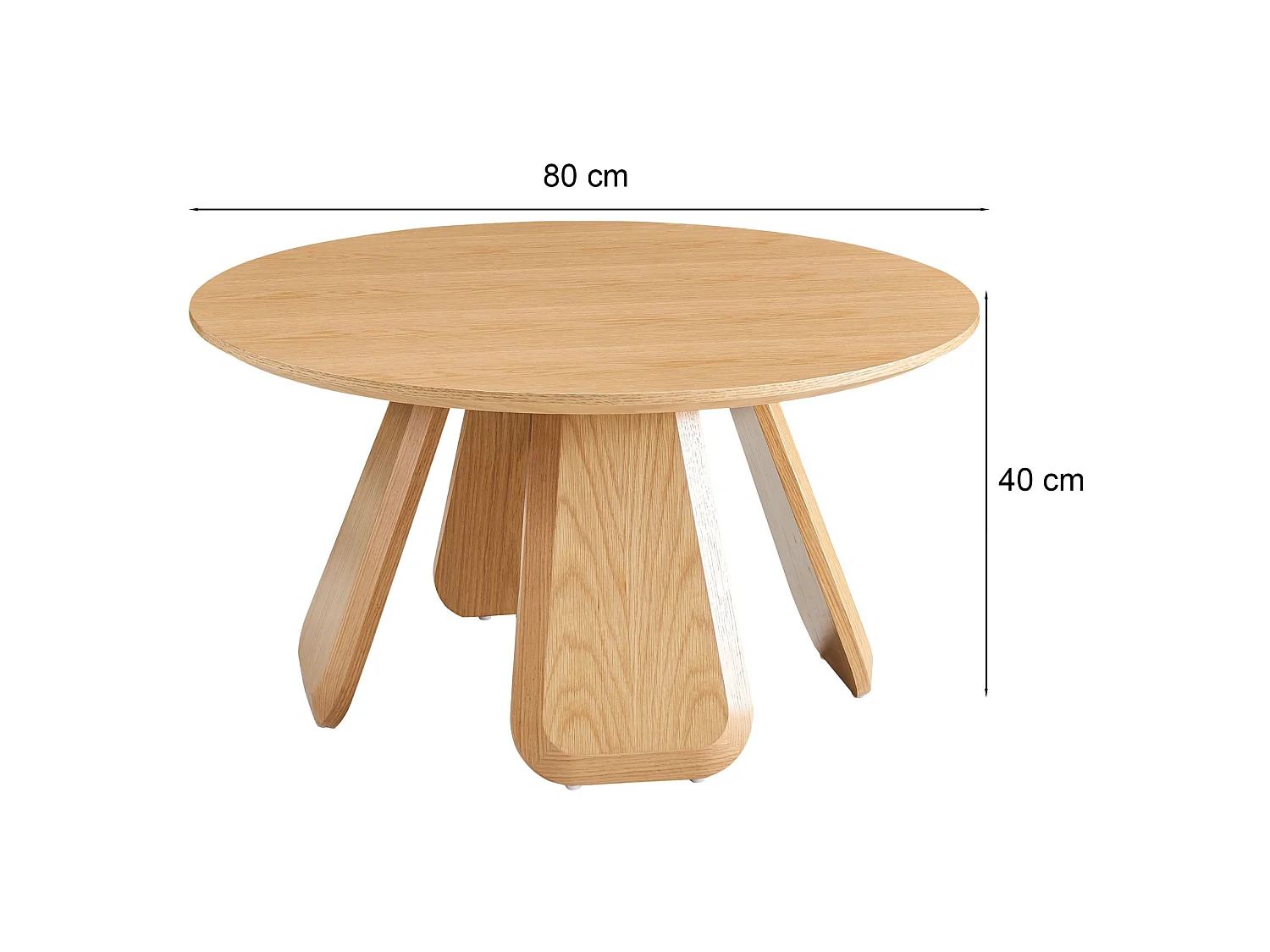 Runder Couchtisch 80 cm - Eiche Natur Optik - MDF mit Echtholzfurnier - AFFITLY