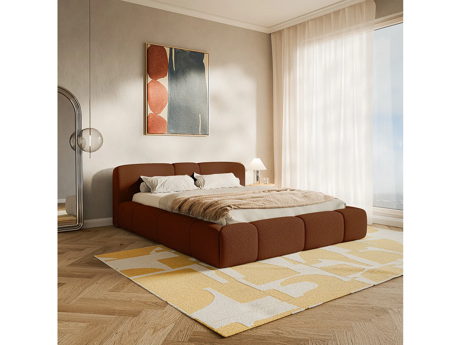 Polsterbett 160x200 cm – Bouclé Kupfer – BOWIA