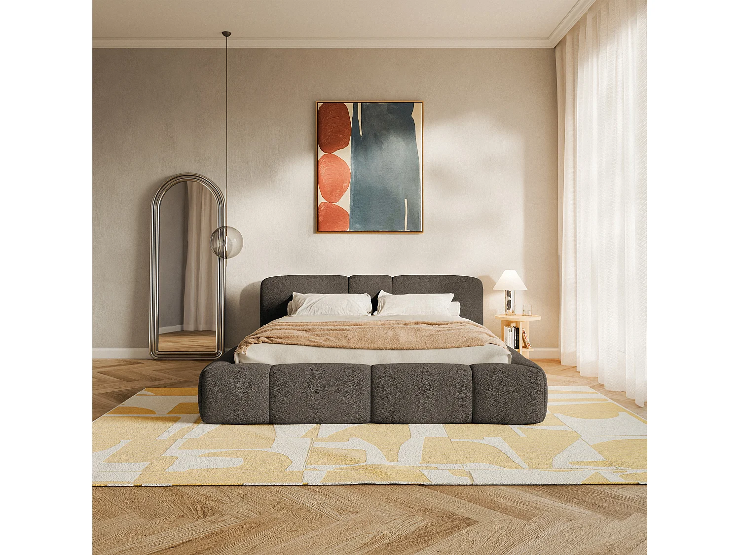 Polsterbett 180x200 cm – Bettkasten – Bouclé Braun – BOWIA