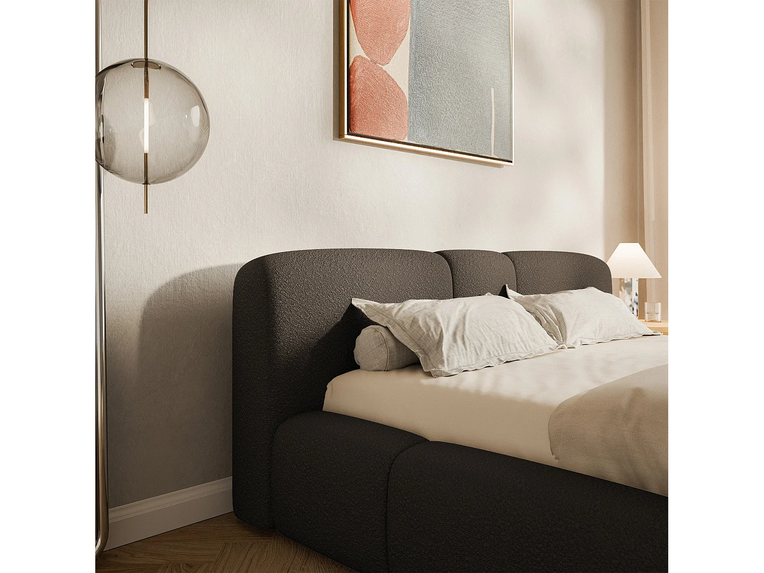 Polsterbett 180x200 cm – Bettkasten – Bouclé Braun – BOWIA