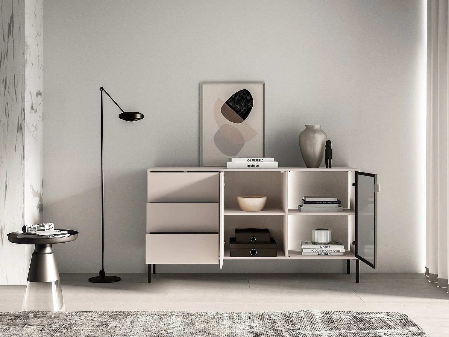 Dressoir 2-deurs - 2 lades - Kasjmier - 160 cm - BARNEE