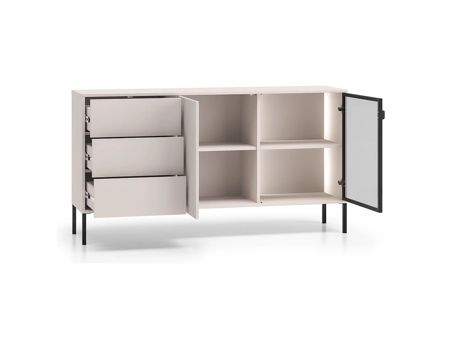 Buffet 2 portes avec LED – 3 titoirs – Gris cachemire – 160 cm – BARNEE