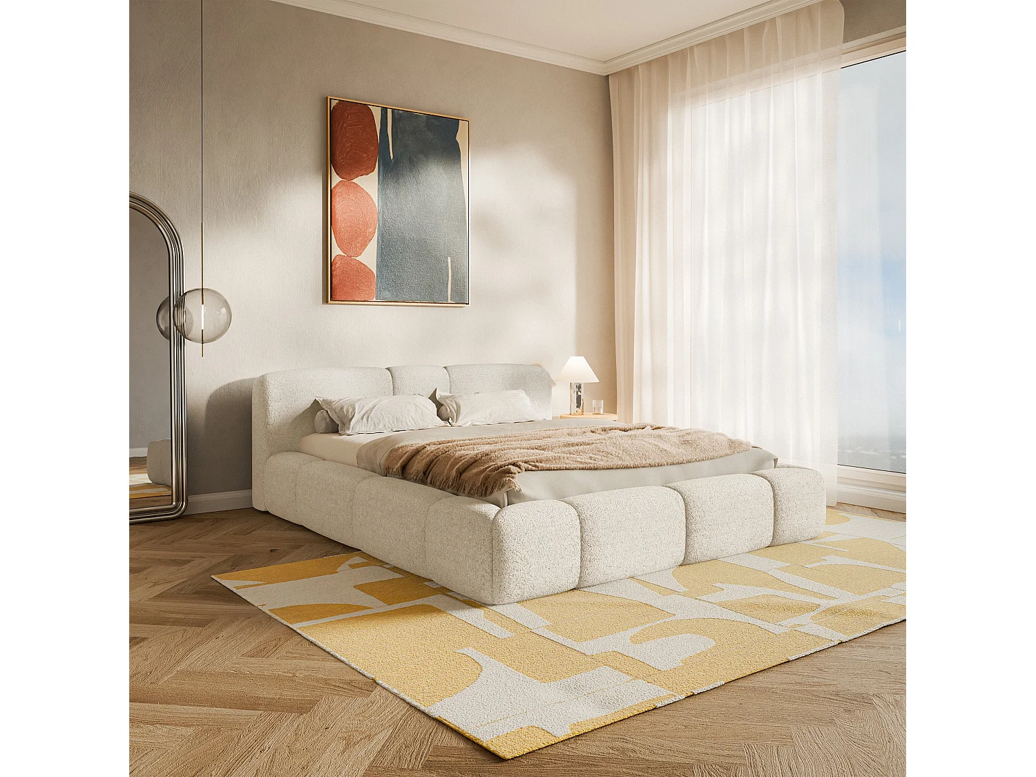 Polsterbett 200x200 cm – Plüsch Hellbeige – BOWIA