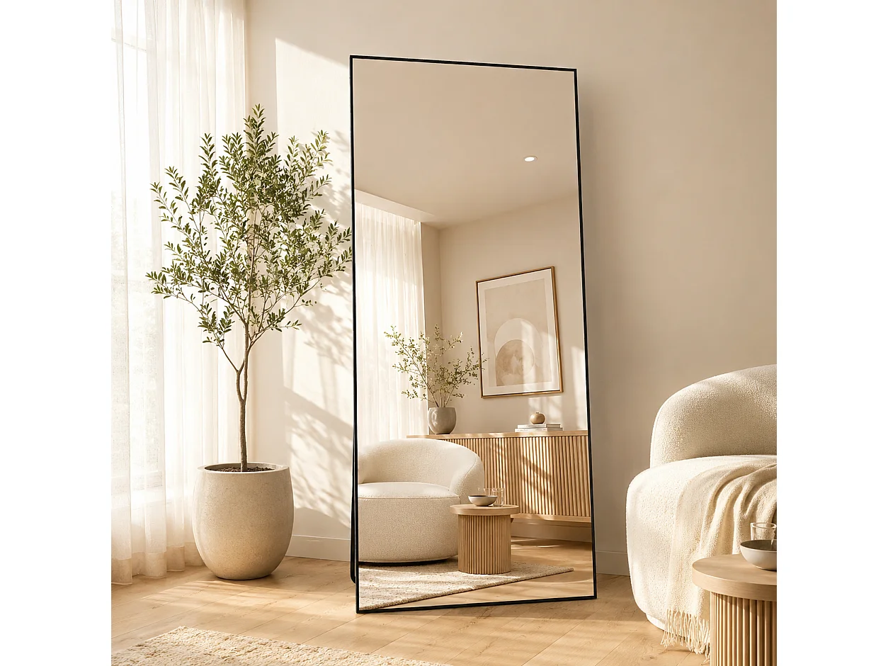 Miroir Pleine Longueur 180x80 cm cm, Grand Miroir Mural avec Crochet, reflet en Verre HD, Noir