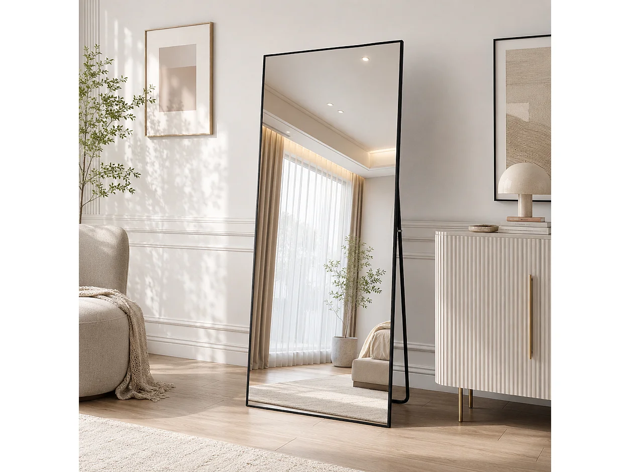 Miroir Pleine Longueur 180x80 cm cm, Grand Miroir Mural avec Crochet, reflet en Verre HD, Noir