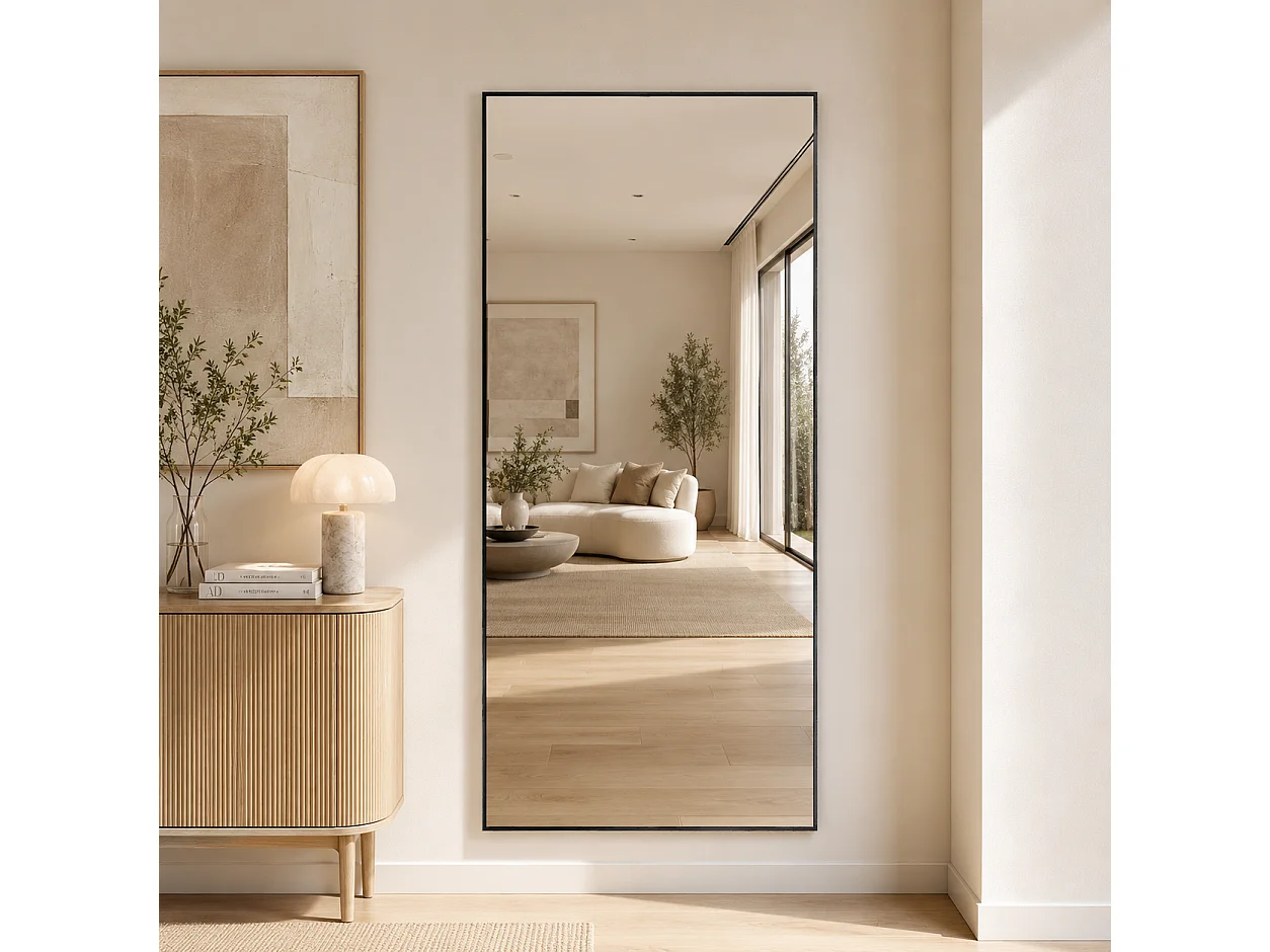 Miroir Pleine Longueur 180x80 cm cm, Grand Miroir Mural avec Crochet, reflet en Verre HD, Noir