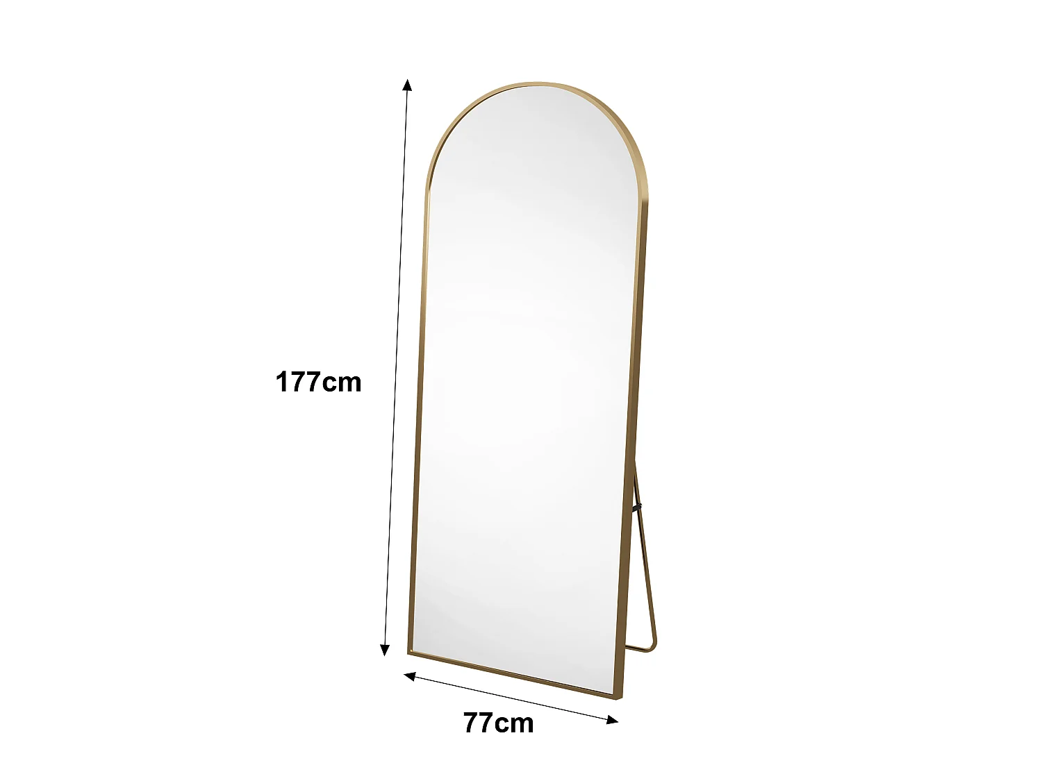 Miroir Complet bombé 177x77 cm avec Coins arrondis, Miroir sur Pied, à Suspendre, Debout ou adossé, pour Chambre à Coucher, Doré