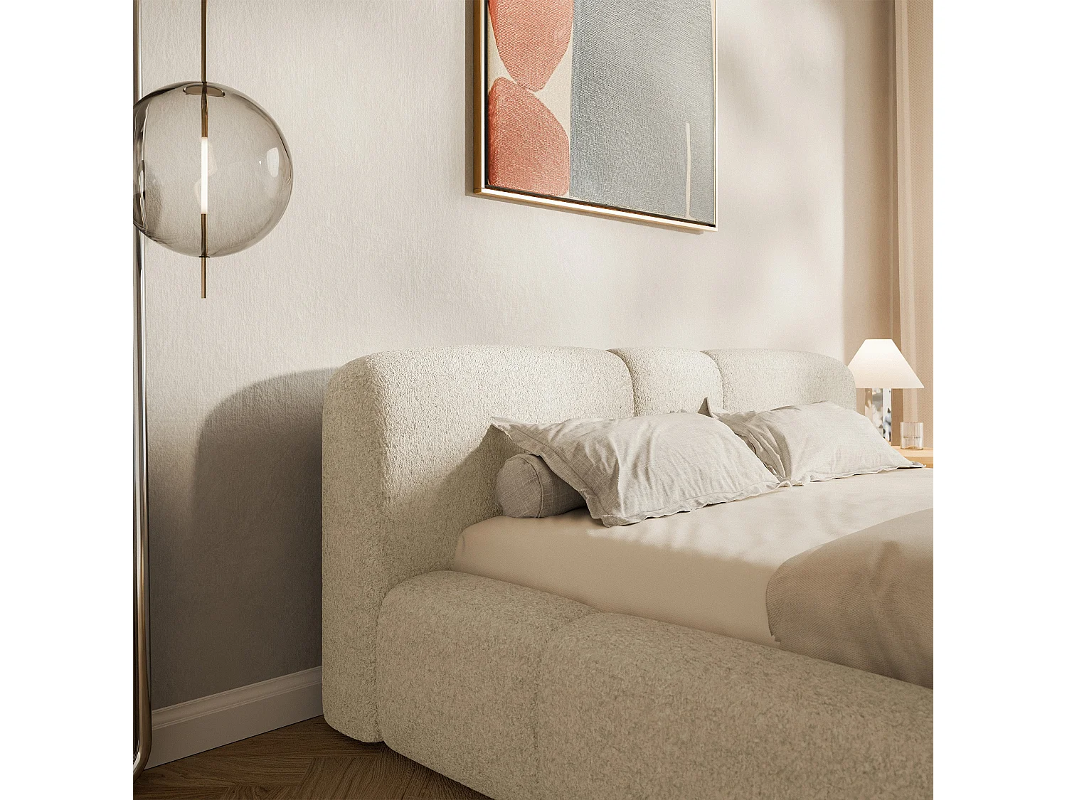 Polsterbett 180x200 cm – Bettkasten – Plüsch Hellbeige – BOWIA
