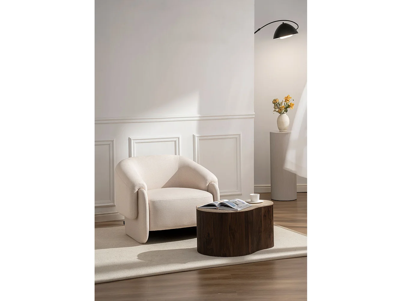 Fauteuil relax en velours facile d'entretien – Crème – BALISTY