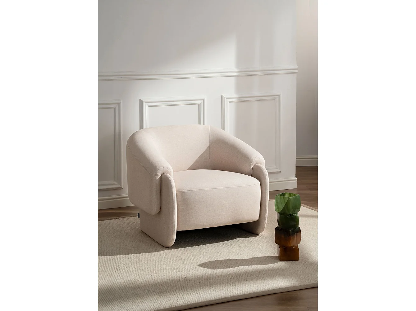 Fauteuil relax en velours facile d'entretien – Crème – BALISTY