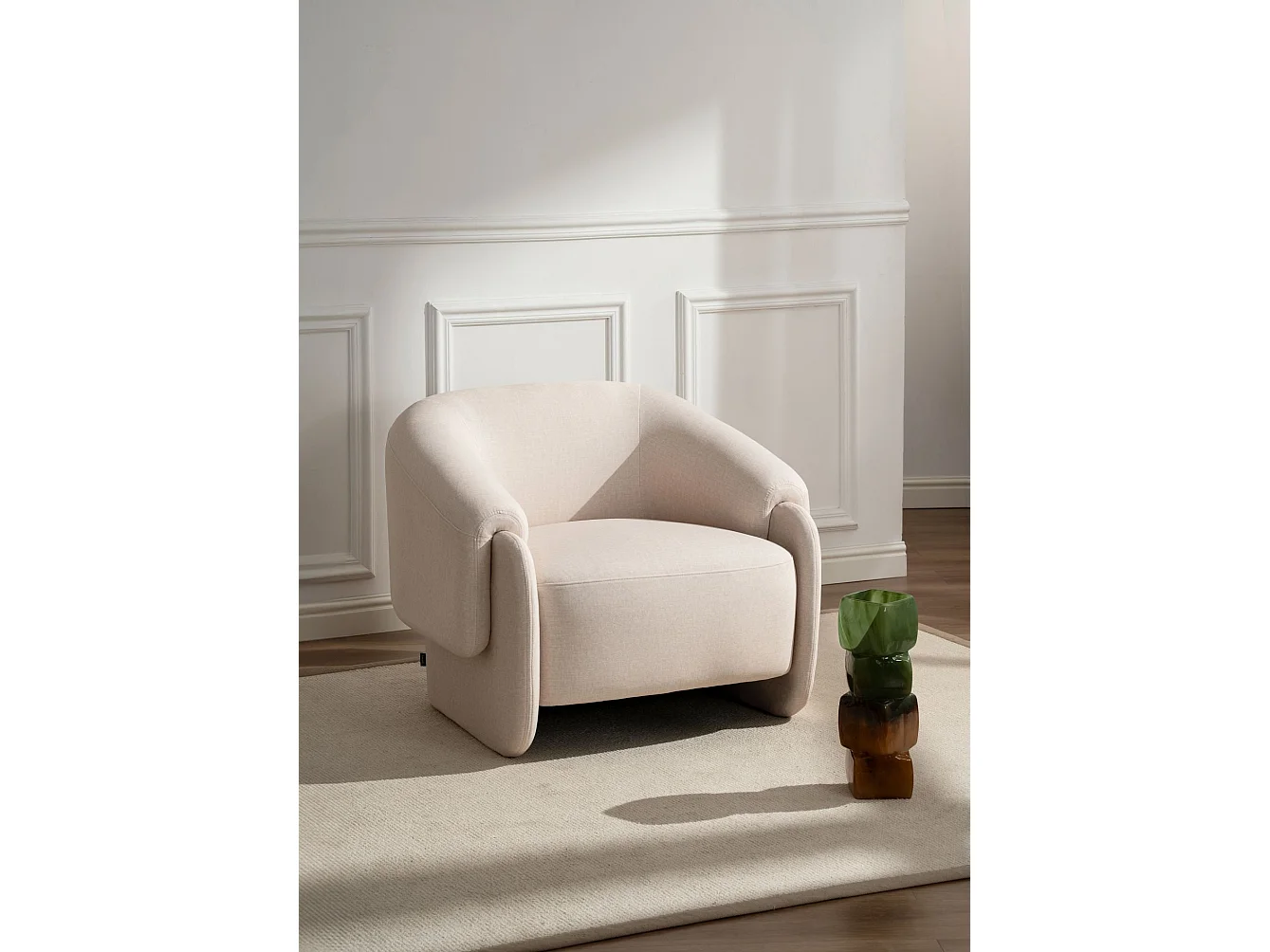 Fauteuil relax en velours facile d'entretien – Crème – BALISTY