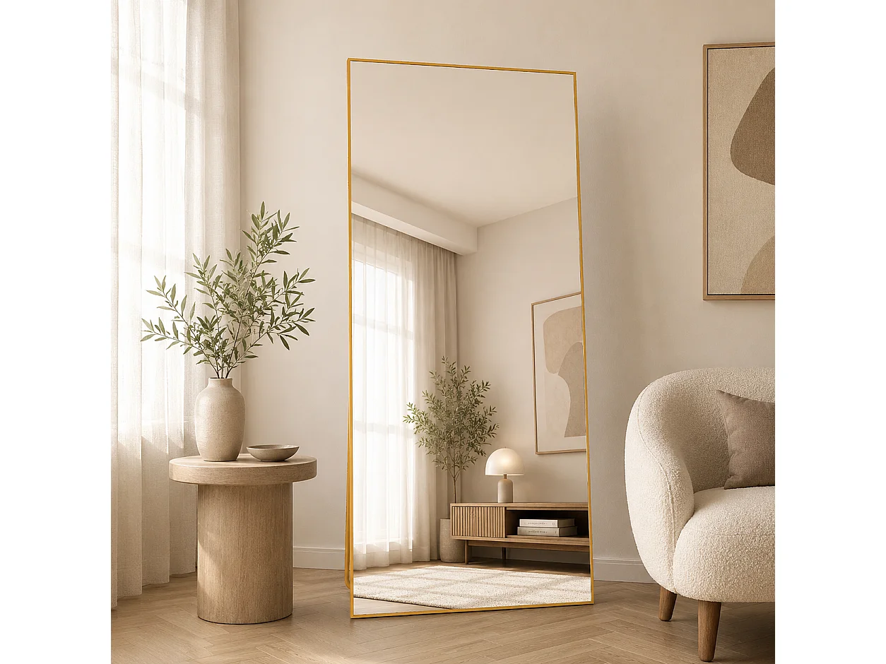 Miroir Pleine Longueur 180x80 cm, Grand Miroir Mural avec Crochet, reflet en Verre HD, Doré