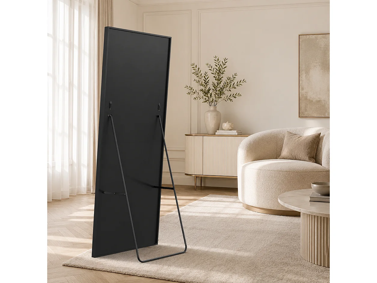 Miroir Pleine Longueur 177x77 cm, Grand Miroir Mural avec Crochet, reflet en Verre HD, Noir