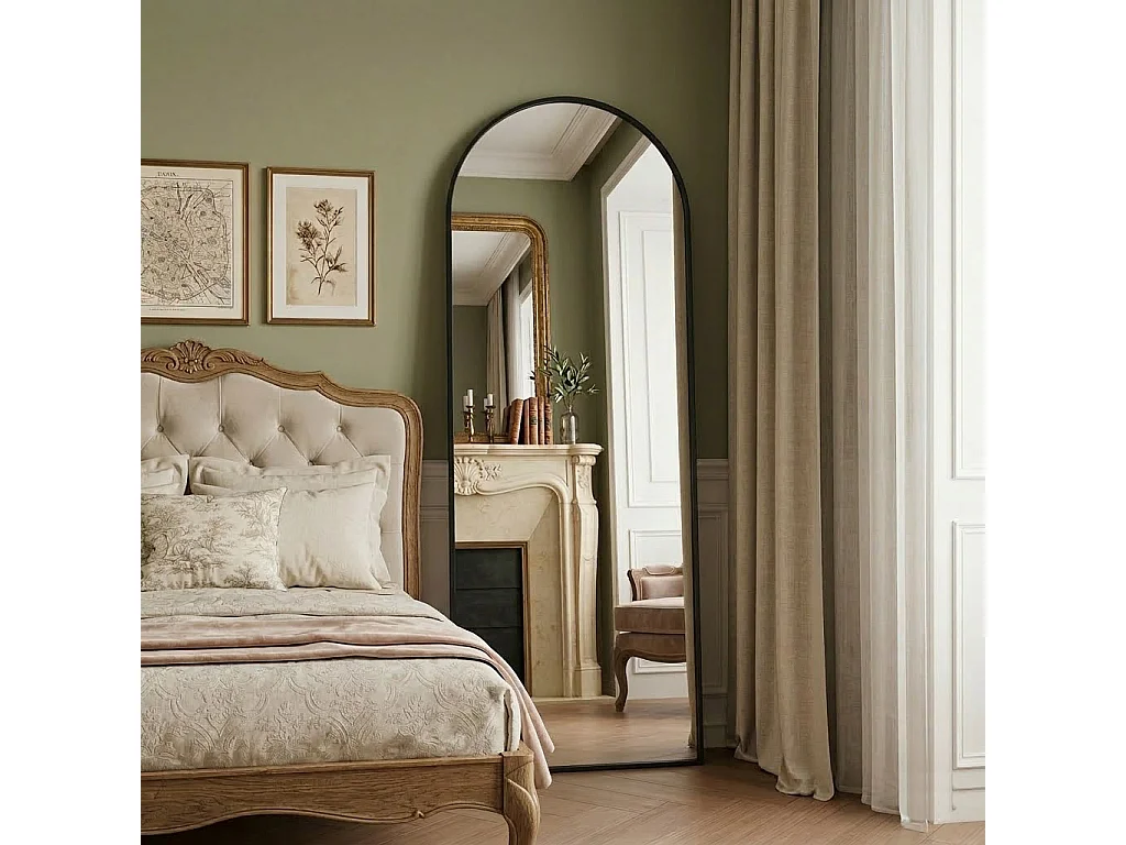Miroir Complet arqué 162x53 cm, Miroir sur Pied bombé, Suspendable, Elliptique, pour Chambre Salon Entree, Noir