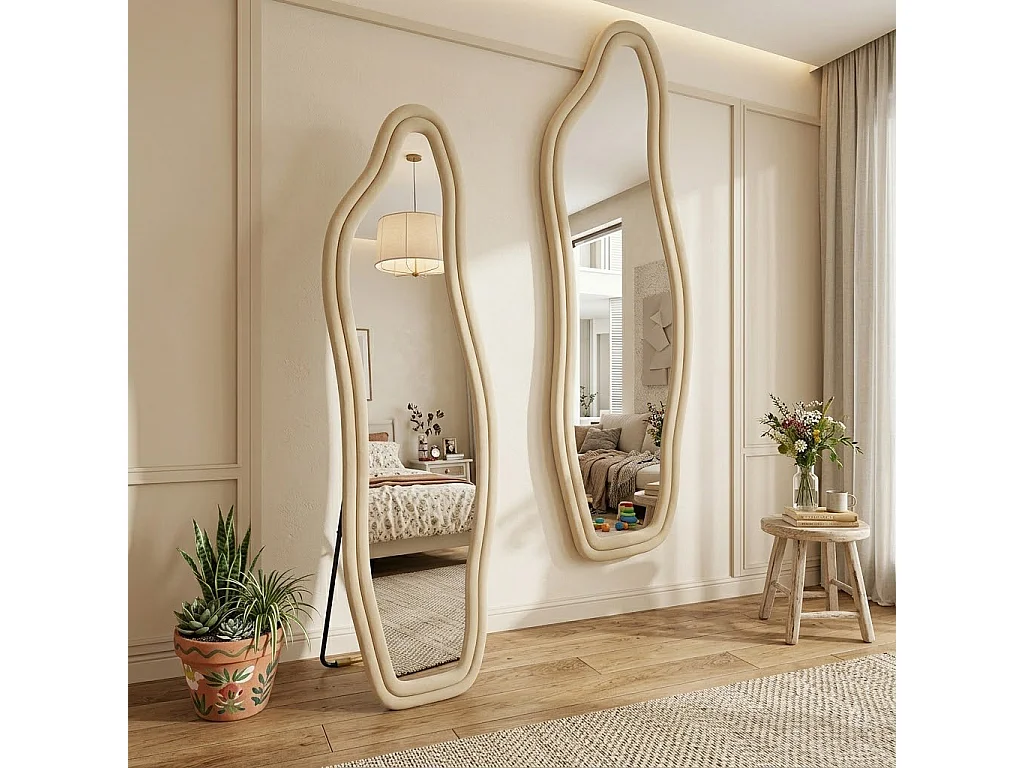 Miroir sur Pied Irrégulier 160x50cm, Grand Miroir posé au Mural/Suspendu/Appuyé, Jaune
