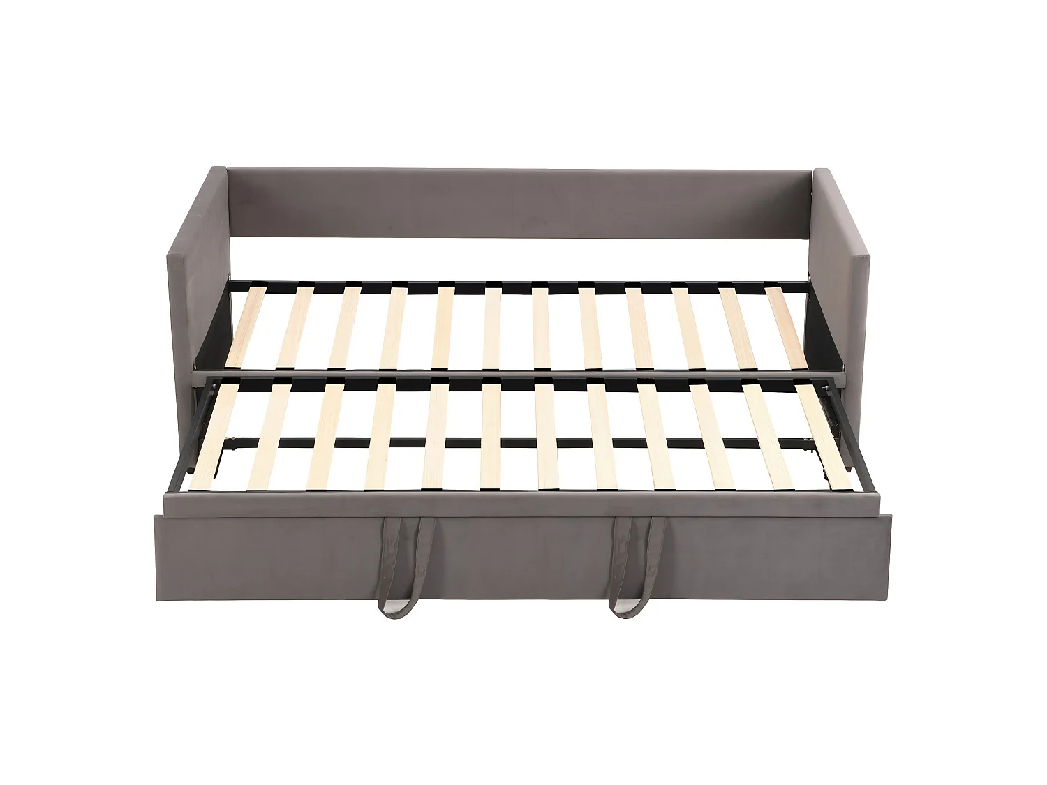 Lit gigogne 90 x 200 cm - Canapé 2 places convertible express en tissu velours - Sommier - Gris