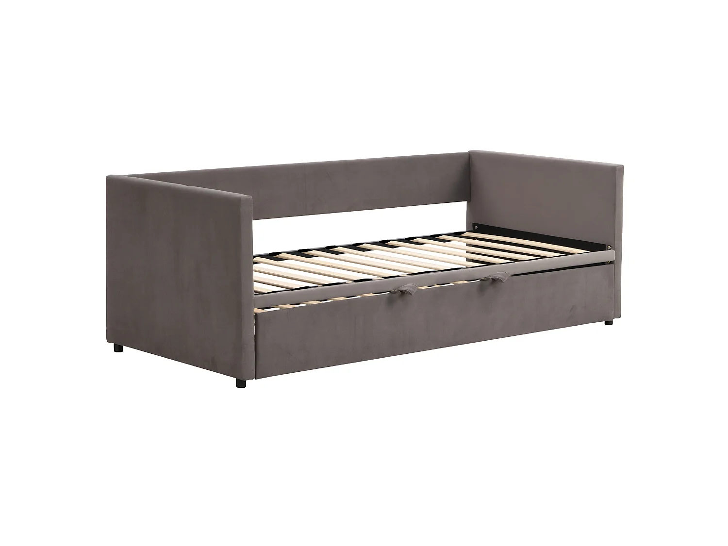 Lit gigogne 90 x 200 cm - Canapé 2 places convertible express en tissu velours - Sommier - Gris