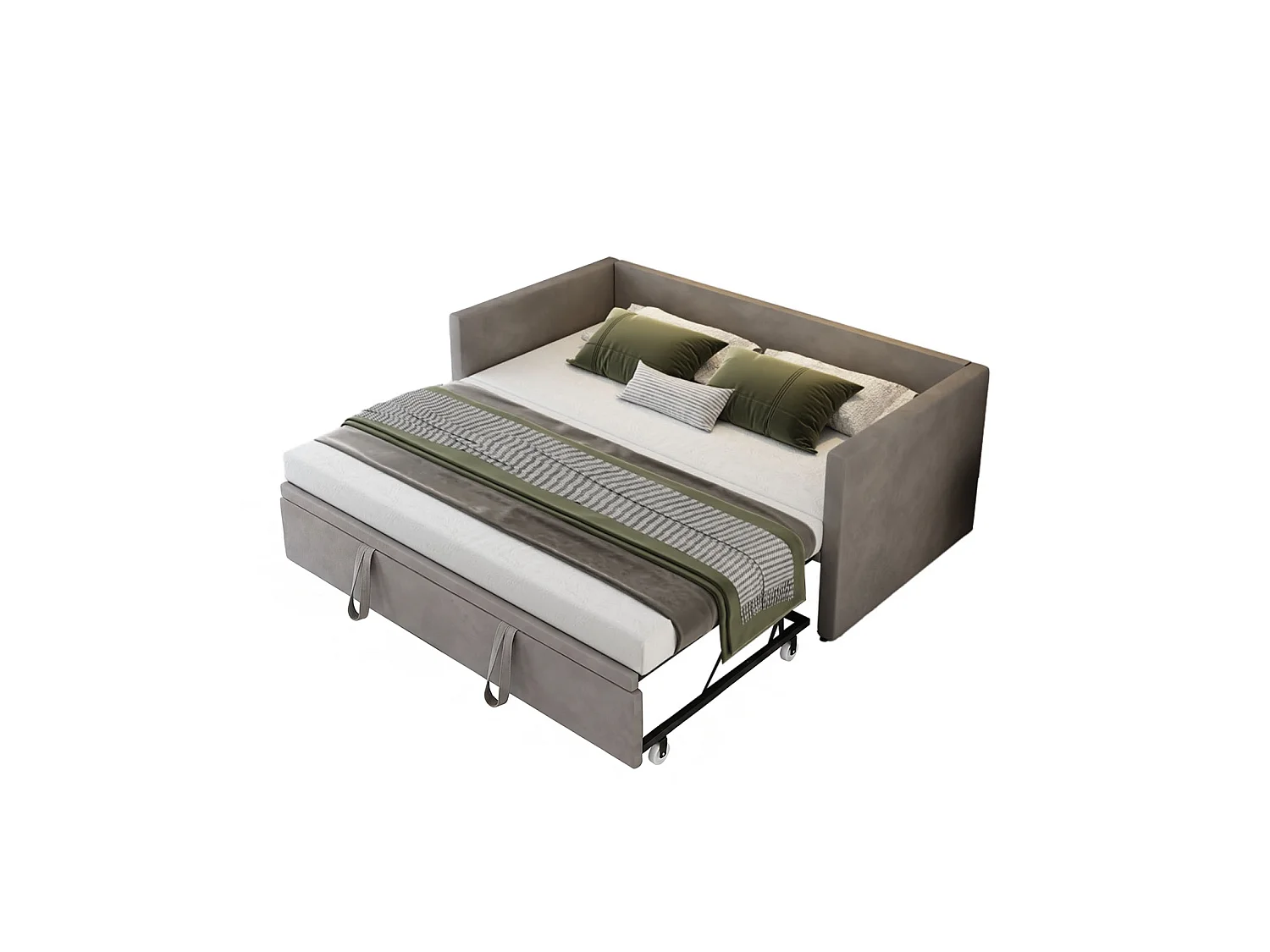 Lit gigogne 90 x 200 cm - Canapé 2 places convertible express en tissu velours - Sommier - Gris