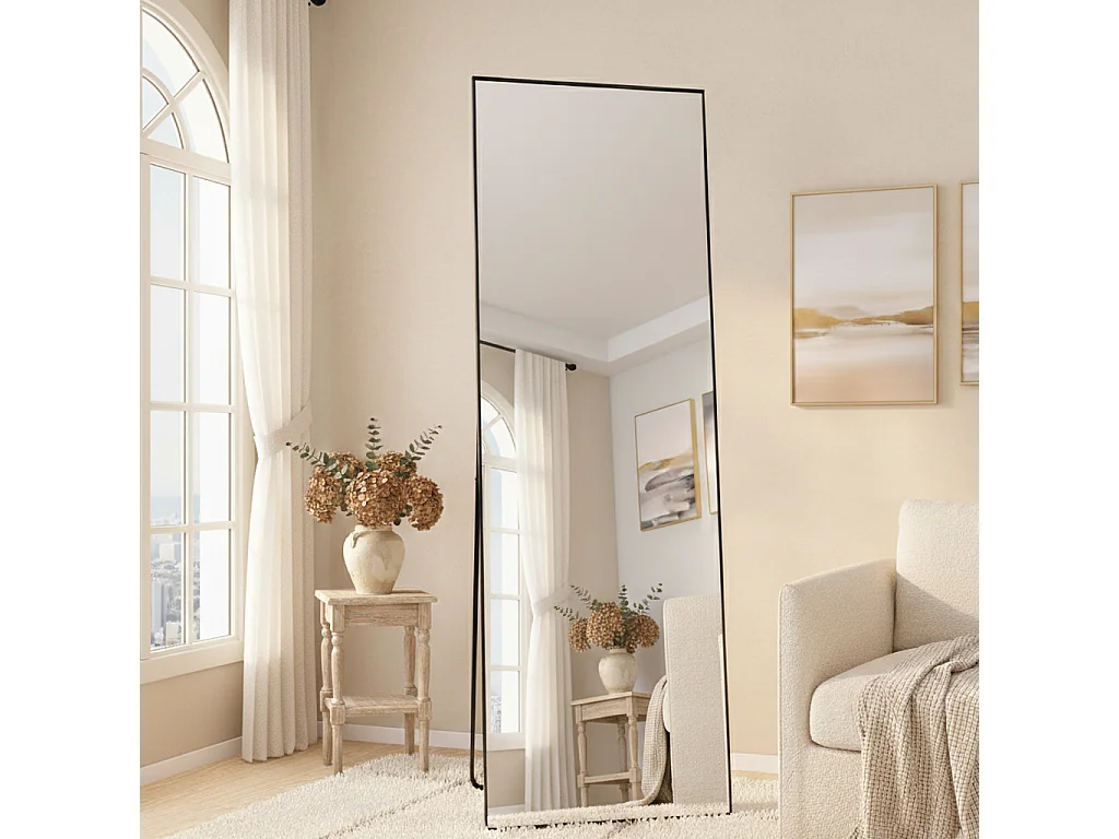 Miroir Pleine Longueur 162x53 cm, Grand Miroir Mural avec Crochet, reflet en Verre HD, Noir