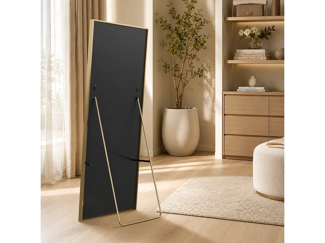 Miroir Pleine Longueur 177x77 cm, Grand Miroir Mural avec Crochet, reflet en Verre HD, Doré