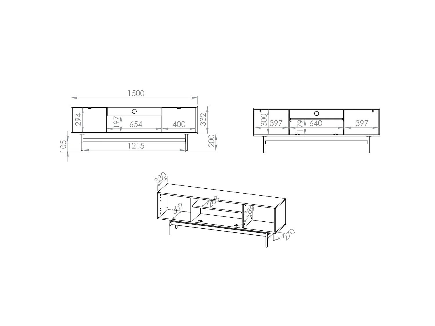 TV-Lowboard 3-türig - Eiche Mavelie - 150 cm - Heggers
