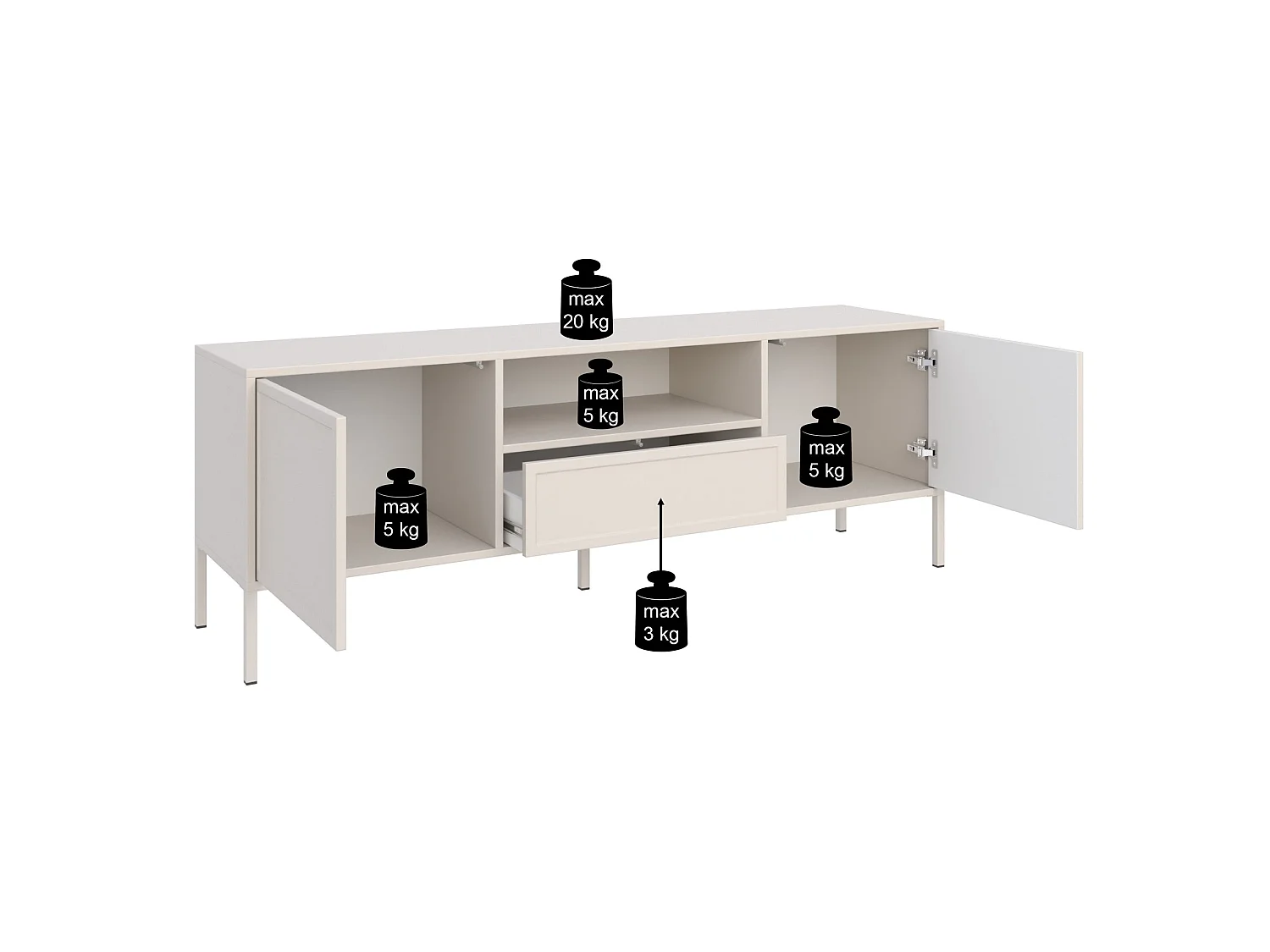 Meuble TV 2 portes avec tiroir et niche – Cachemire – 160 cm - VELVETO