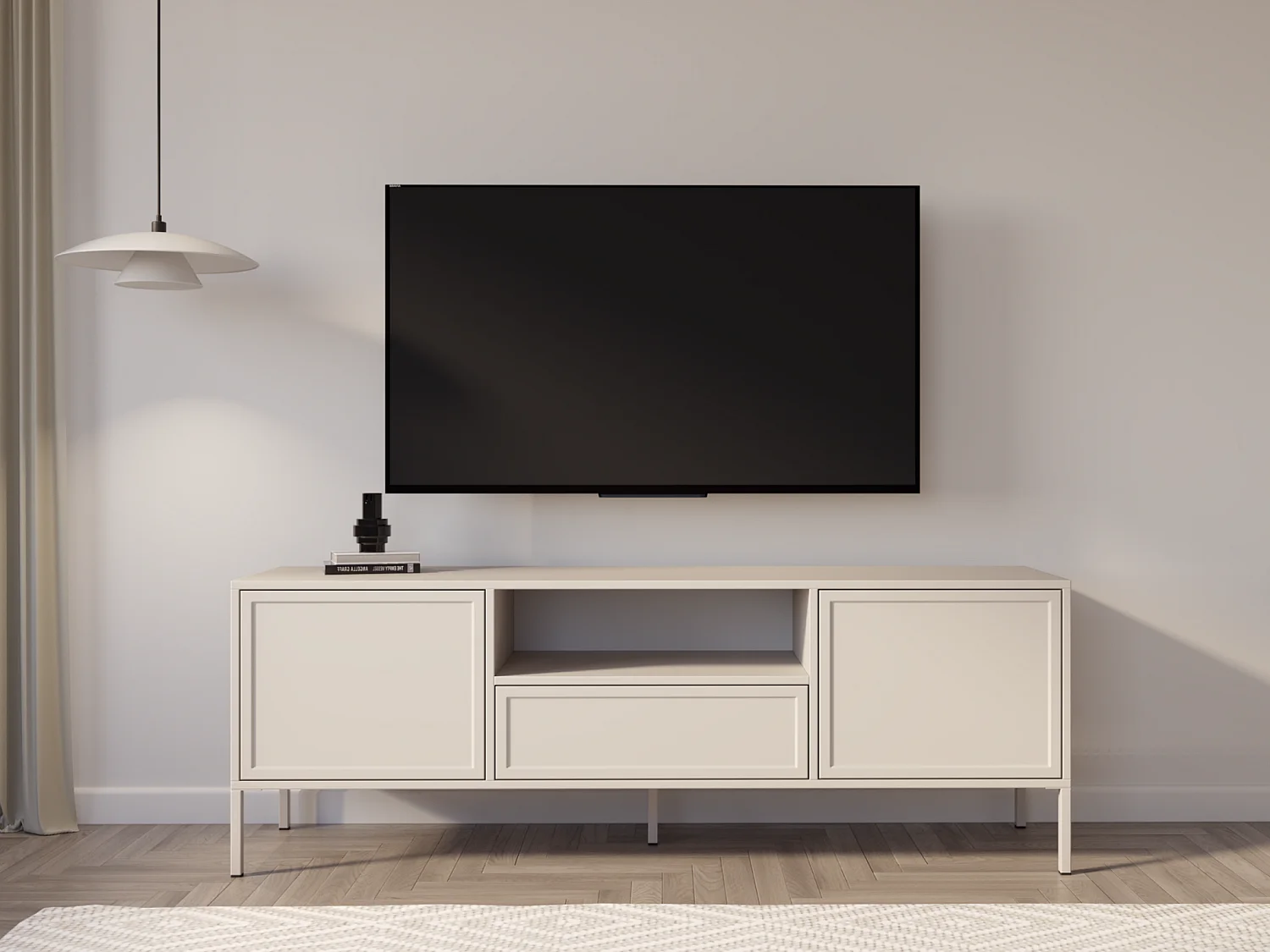 Meuble TV 2 portes avec tiroir et niche – Cachemire – 160 cm - VELVETO
