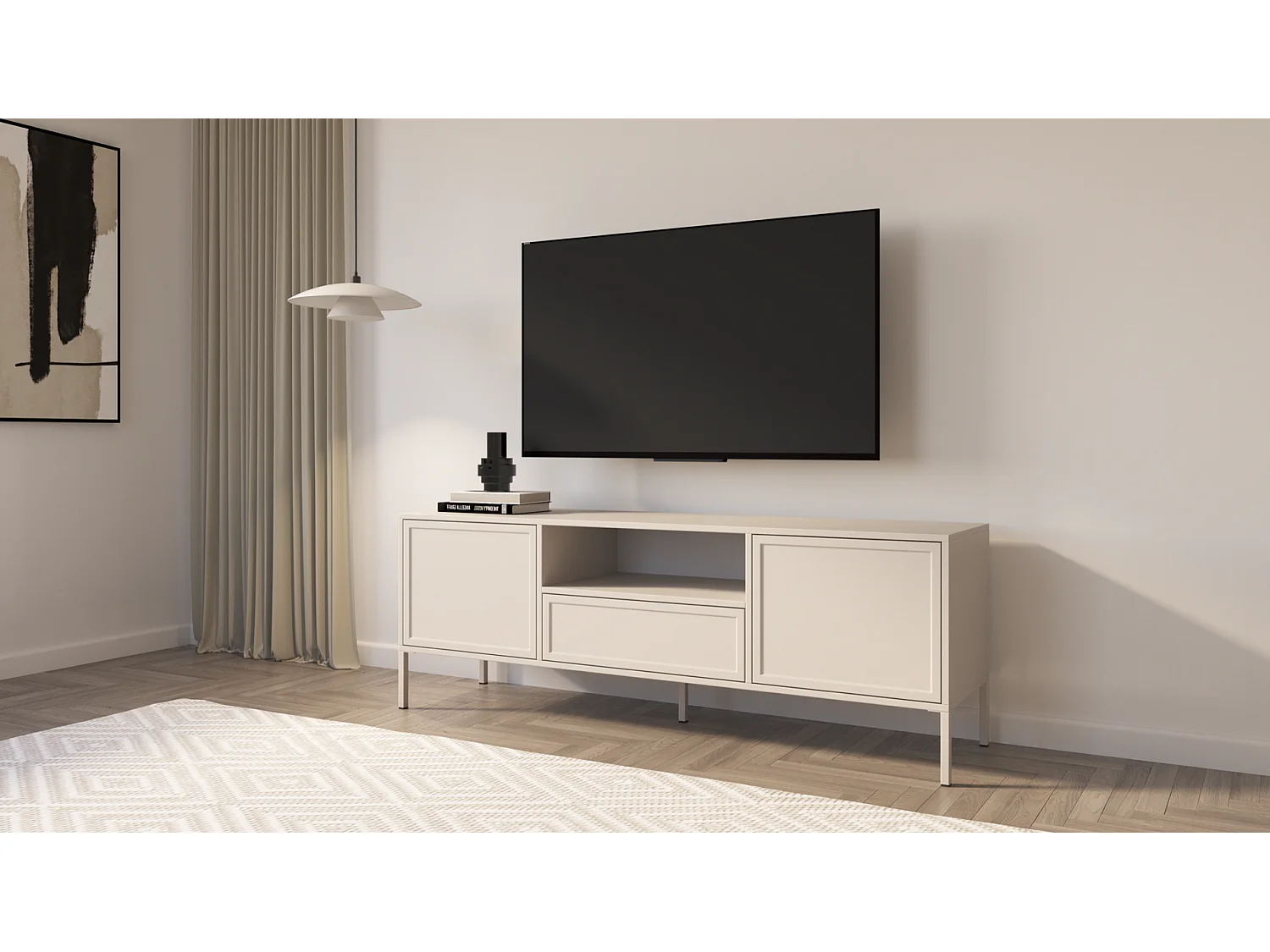 Meuble TV 2 portes avec tiroir et niche – Cachemire – 160 cm - VELVETO