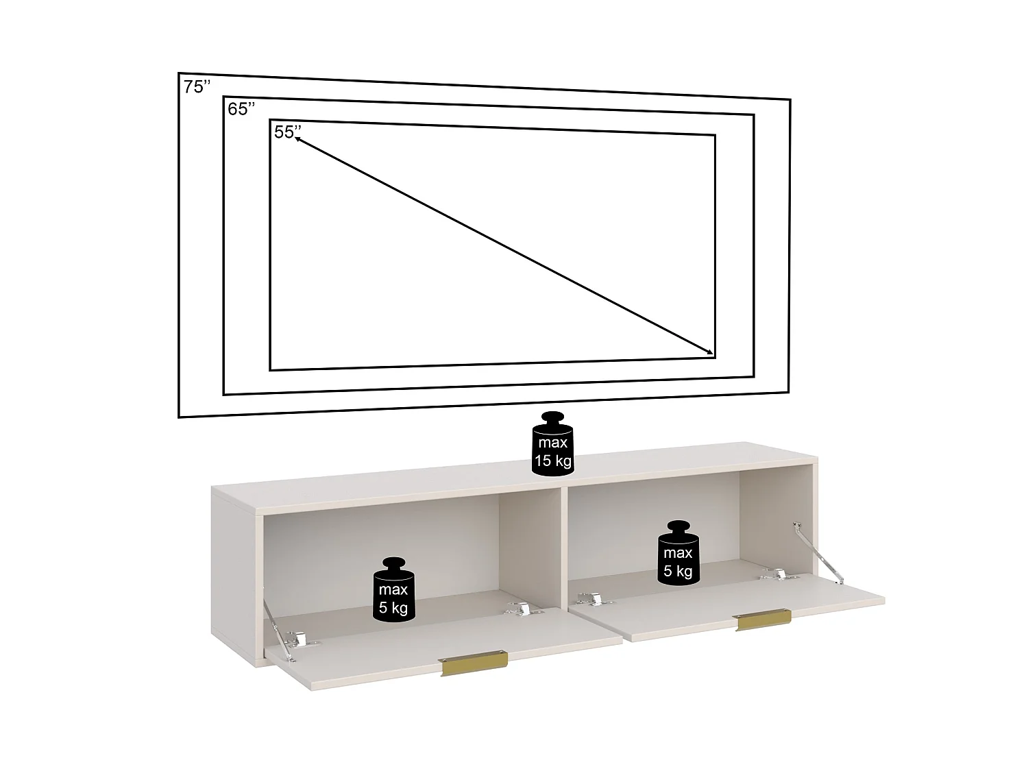 Meuble TV 2 portes suspendu – Noir – 140 cm - VENA