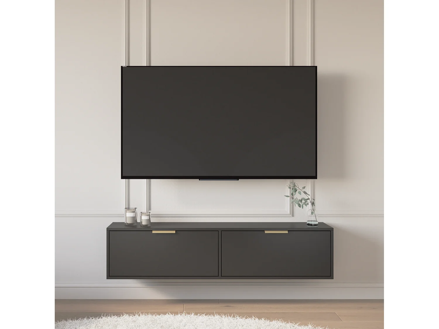 Meuble TV 2 portes suspendu – Noir – 140 cm - VENA