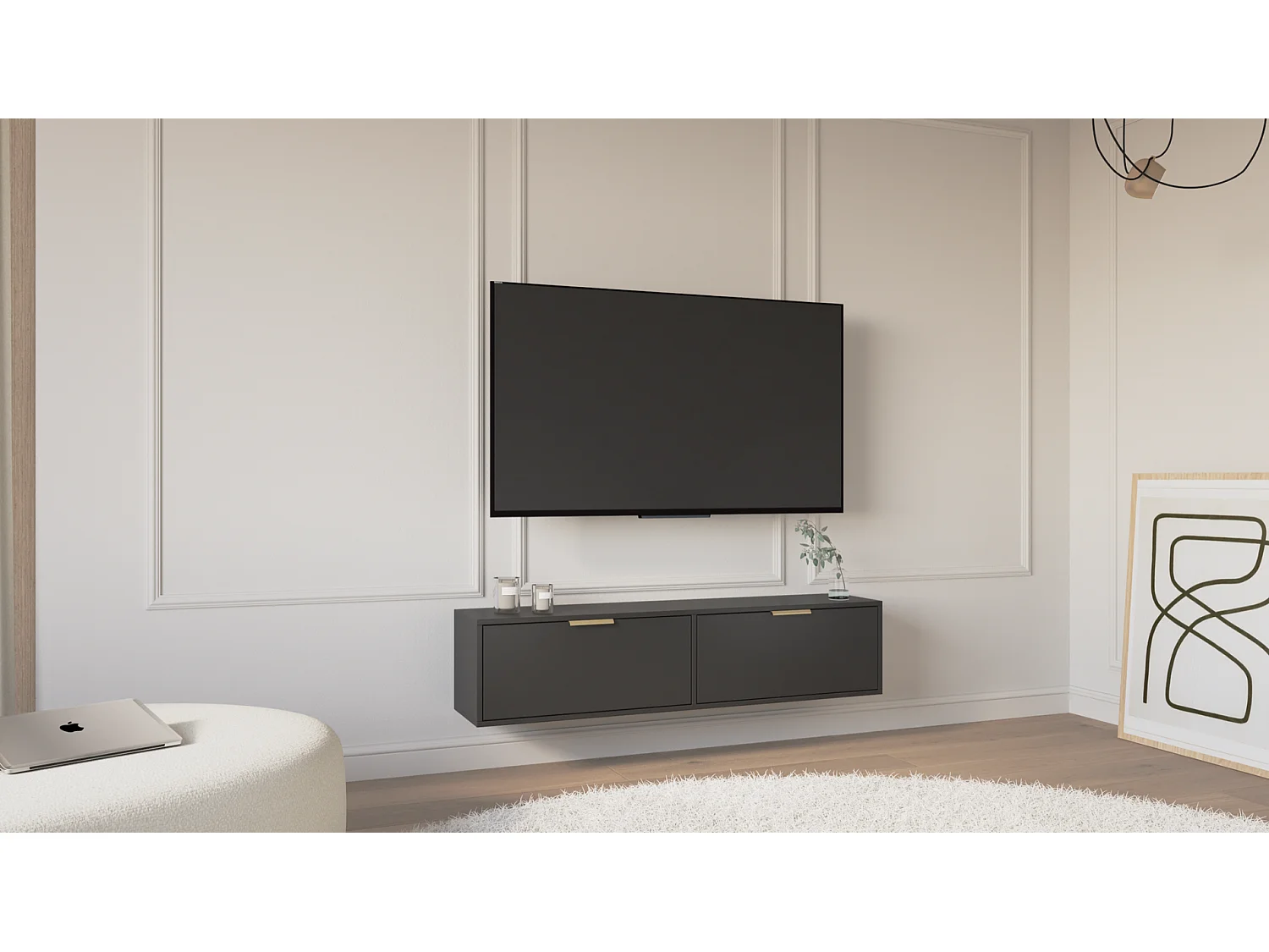 Meuble TV 2 portes suspendu – Noir – 140 cm - VENA