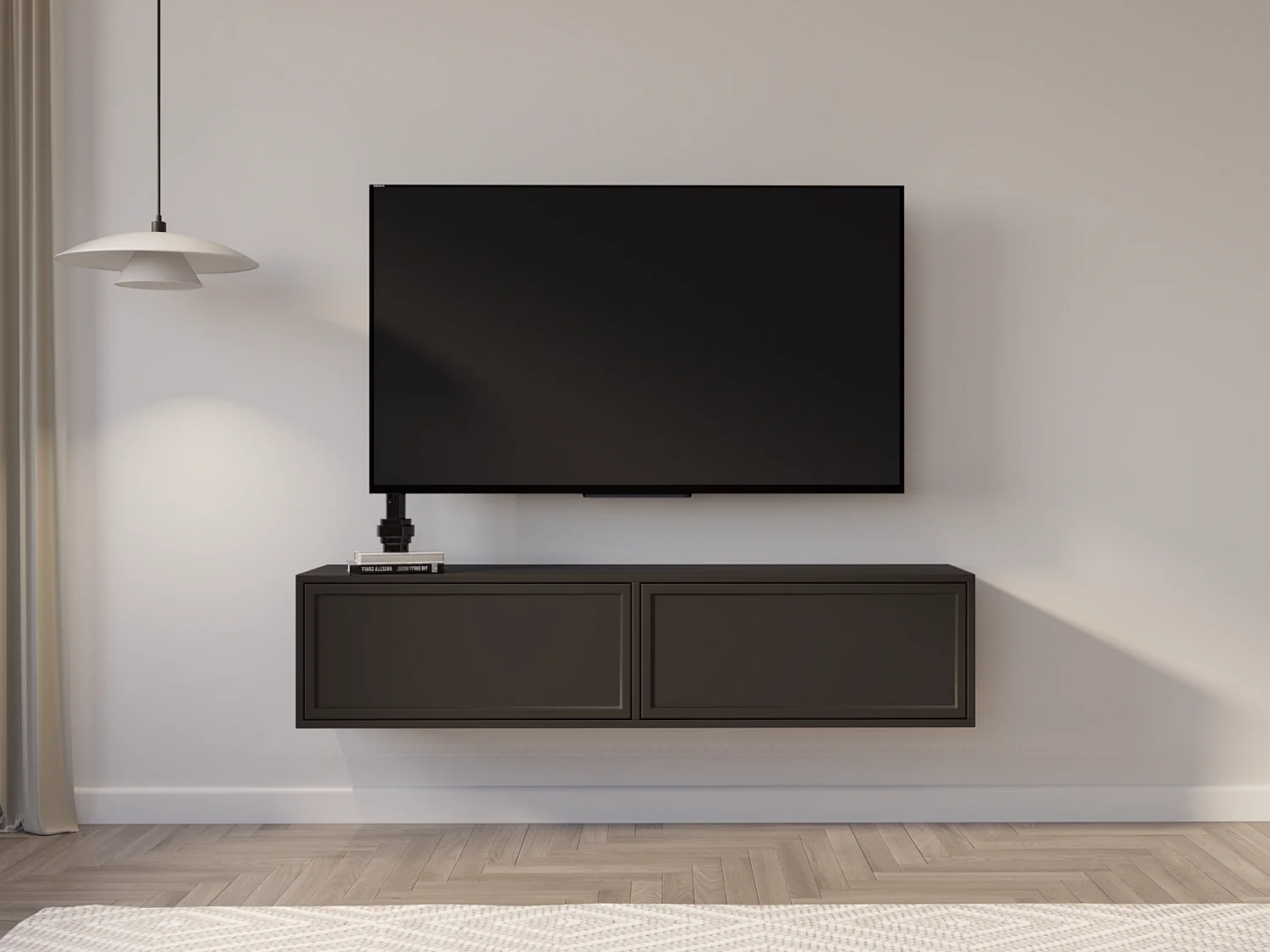 Meuble TV 2 portes suspendu – Noir – 140 cm - VELVETO