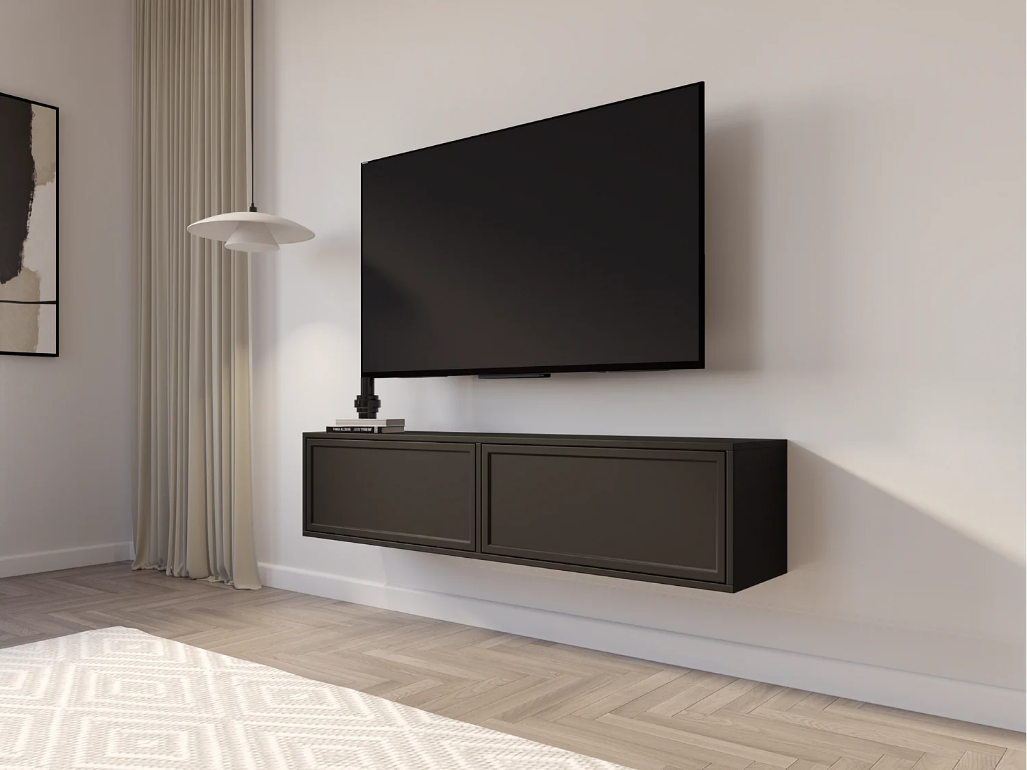 Meuble TV 2 portes suspendu – Noir – 140 cm - VELVETO