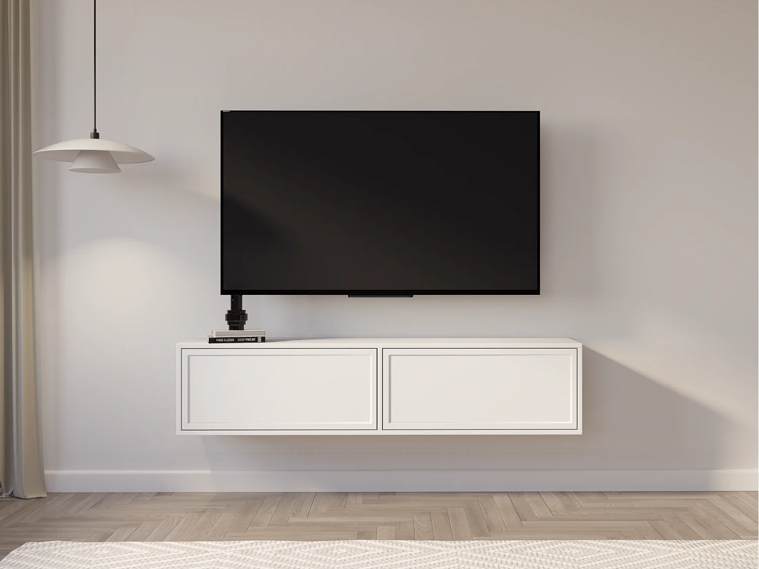 Meuble TV 2 portes suspendu – Blanc– 140 cm - VELVETO