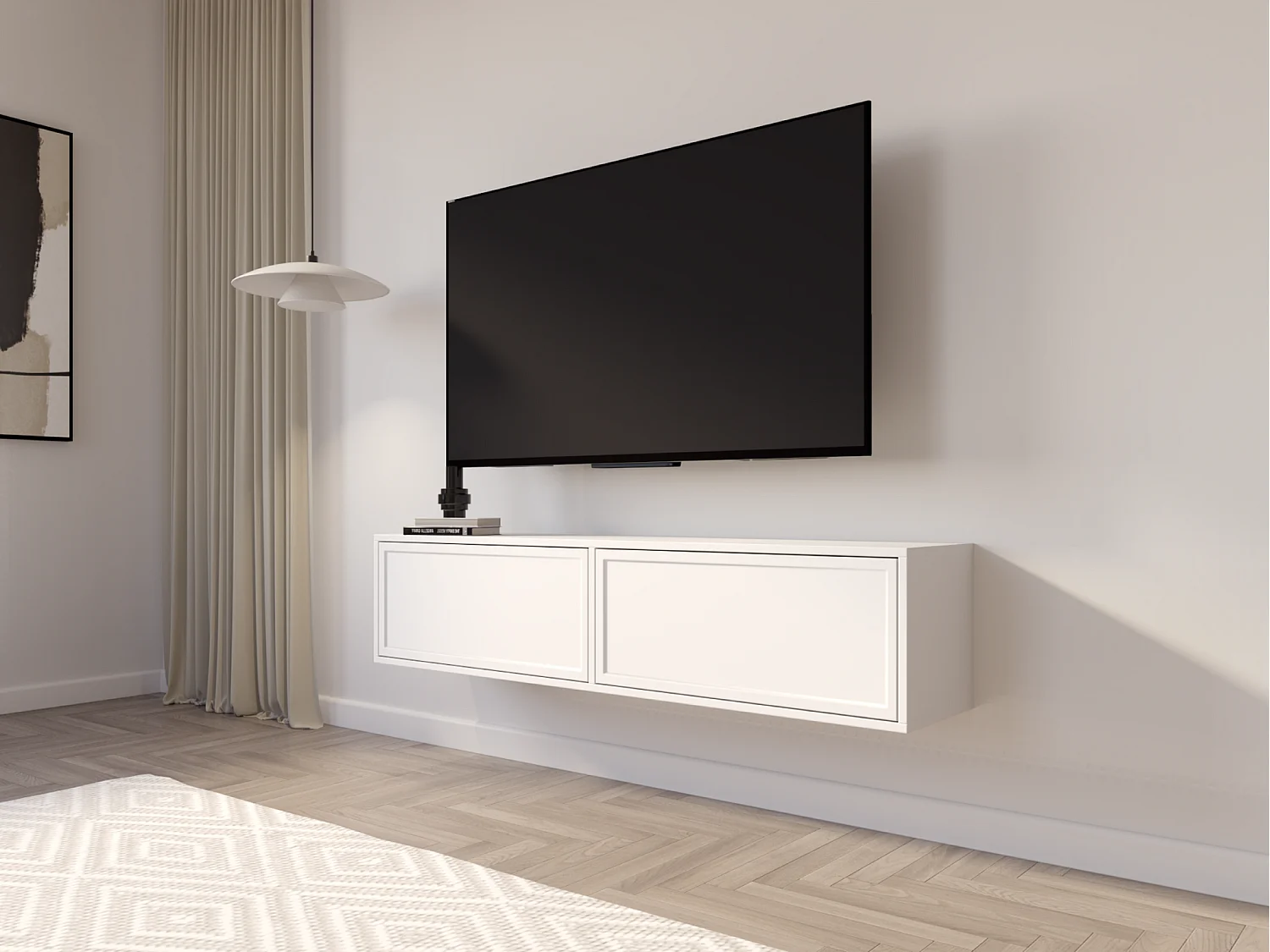 Meuble TV 2 portes suspendu – Blanc– 140 cm - VELVETO