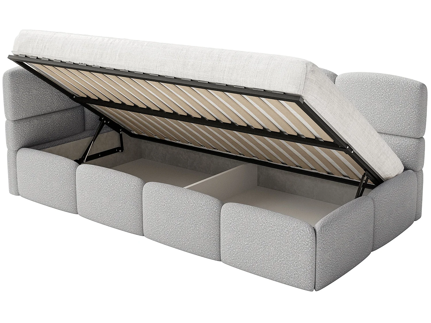 Lit enfant 120x200 cm – tête de lit à gauche – matelas & coffre de rangement – bouclé gris clair – CLOUDY