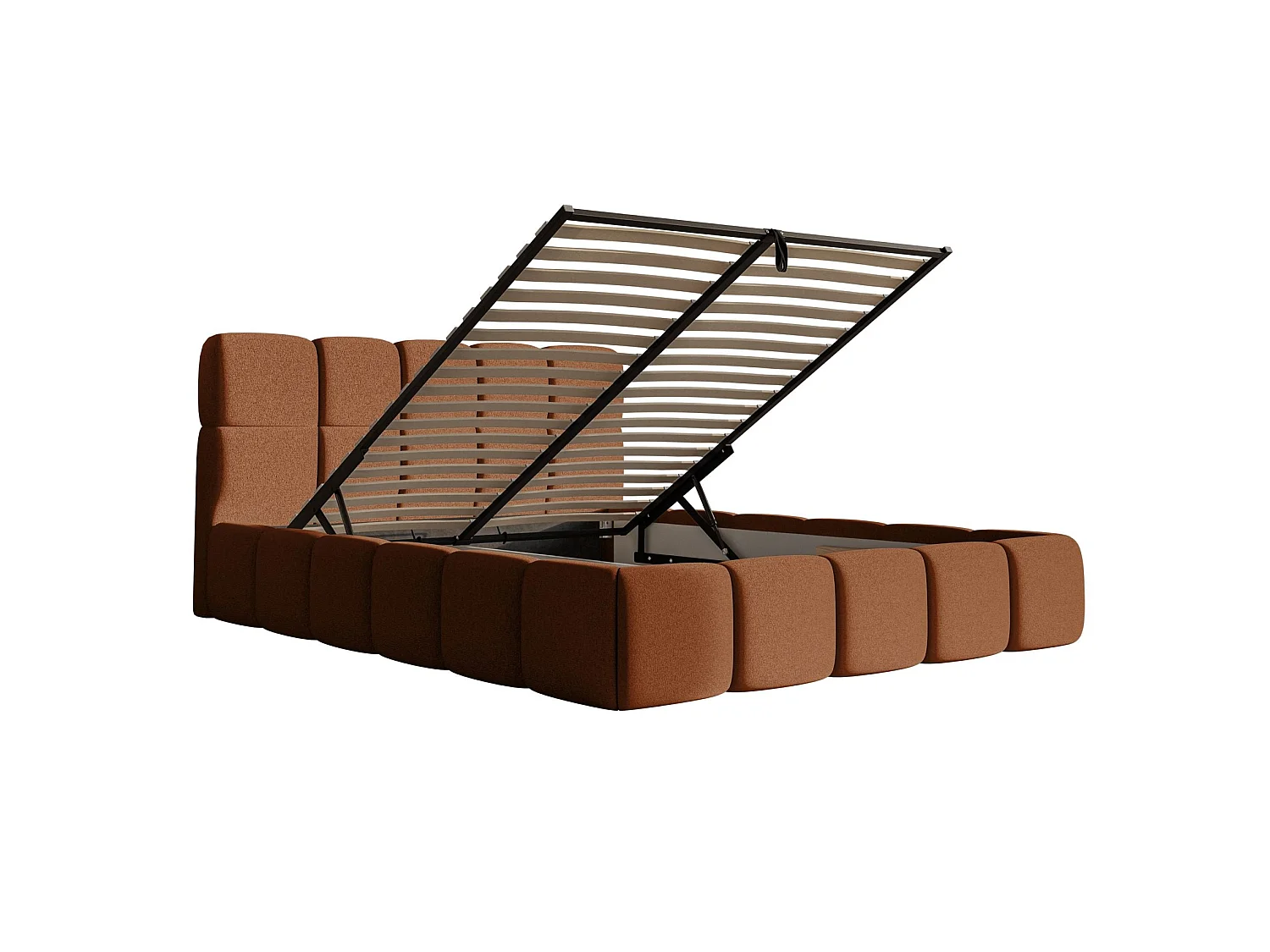 Lit rembourré 120x200 – avec coffre – Chenille Cuivre – Cloudy