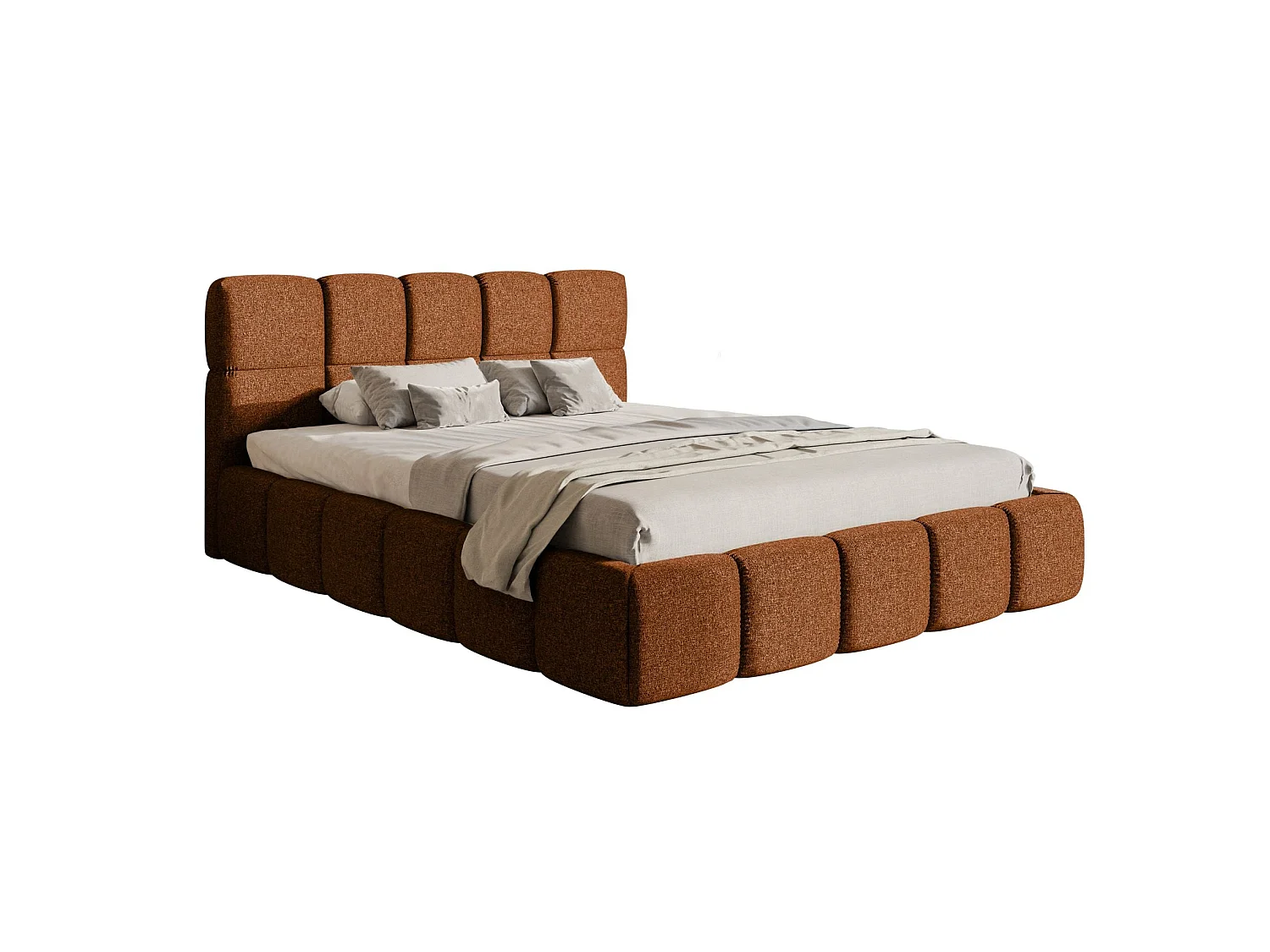 Lit rembourré 120x200 – avec coffre – Chenille Cuivre – Cloudy