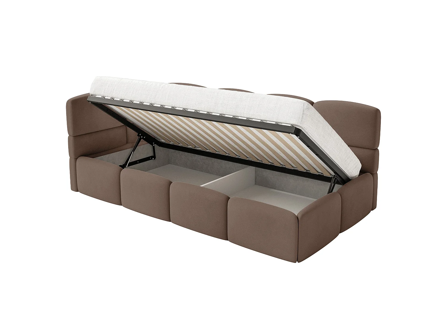 Lit enfant 90x200 – avec matelas & barrière – tête de lit à gauche – velours Marron – CLOUDY