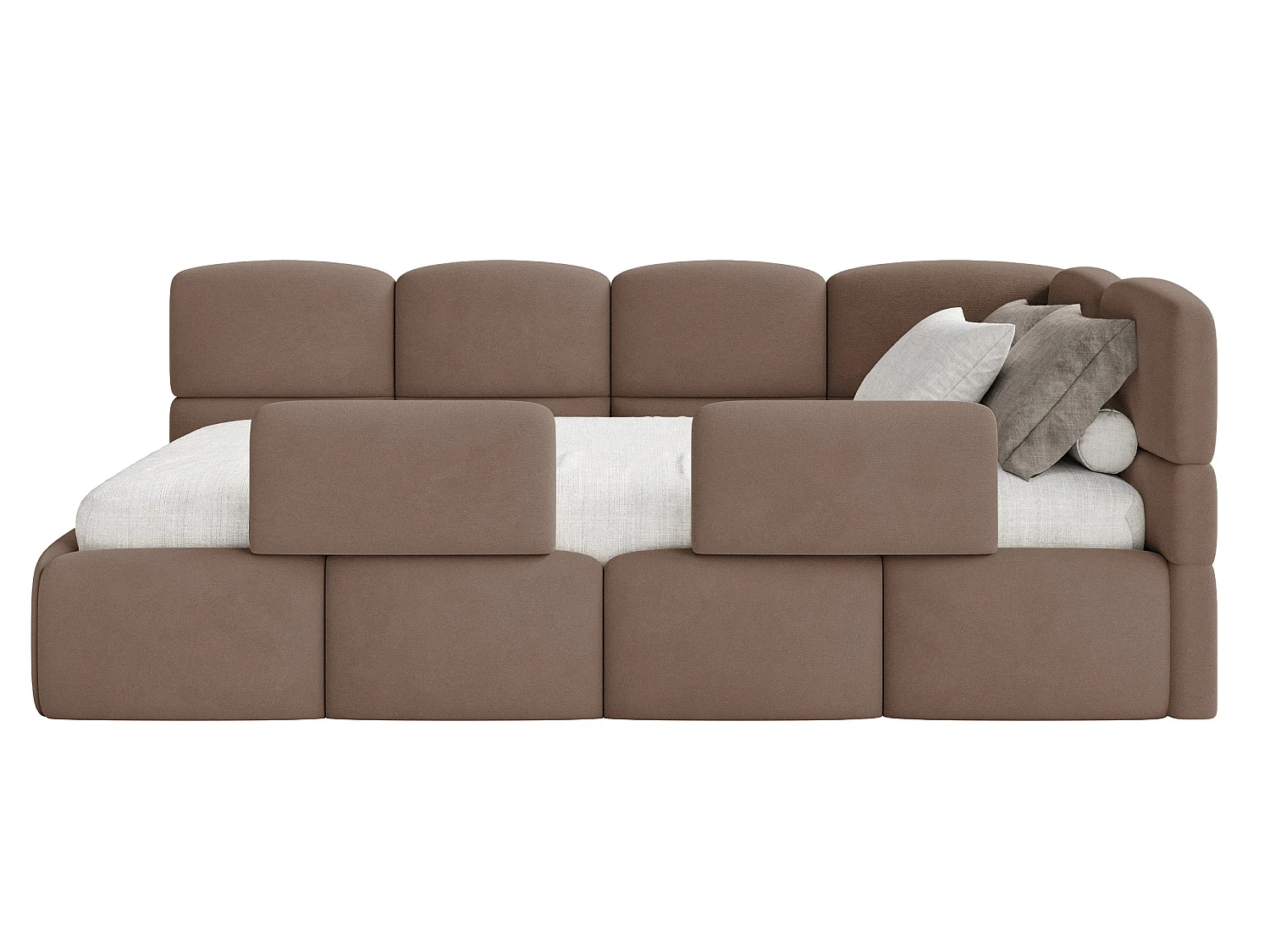 Lit enfant 120x200 cm – tête de lit à droite – 2 barrières – velours brun – CLOUDY