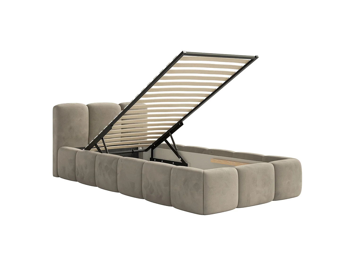 Gestoffeerd bed 90x200 cm – opbergruimte – Fluweel Grijsbeige – CLOUDY LOW